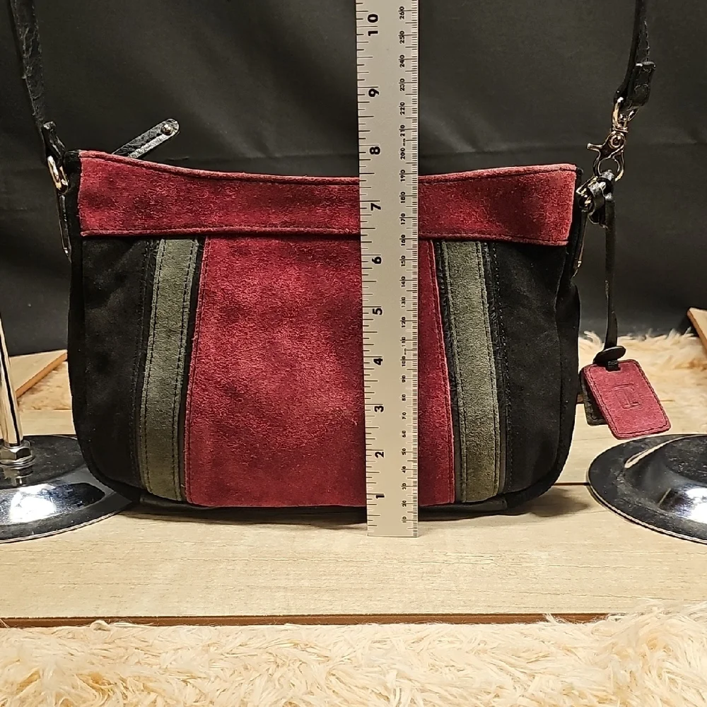 Elegant Red and Black Suede Shoulder Bag